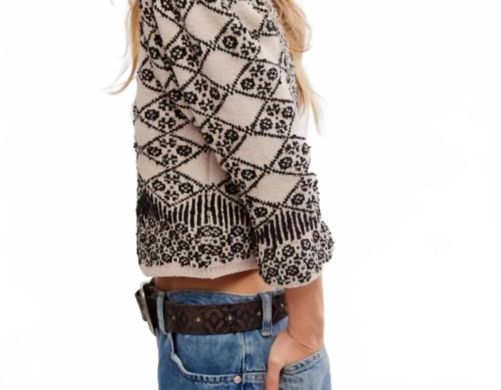 NEW FREE PEOPLE geo floral printed crop cardigan in black crystal combo - Picture 4 of 4
